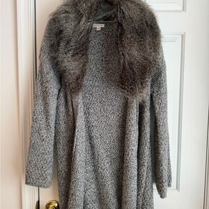 Merona Gray Textured Cardigan with Faux Fur Trim